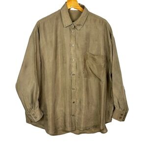 MNG Mango Women Long Sleeve 100% Silk Button Down Shirt Sz L Classic Luxe Career